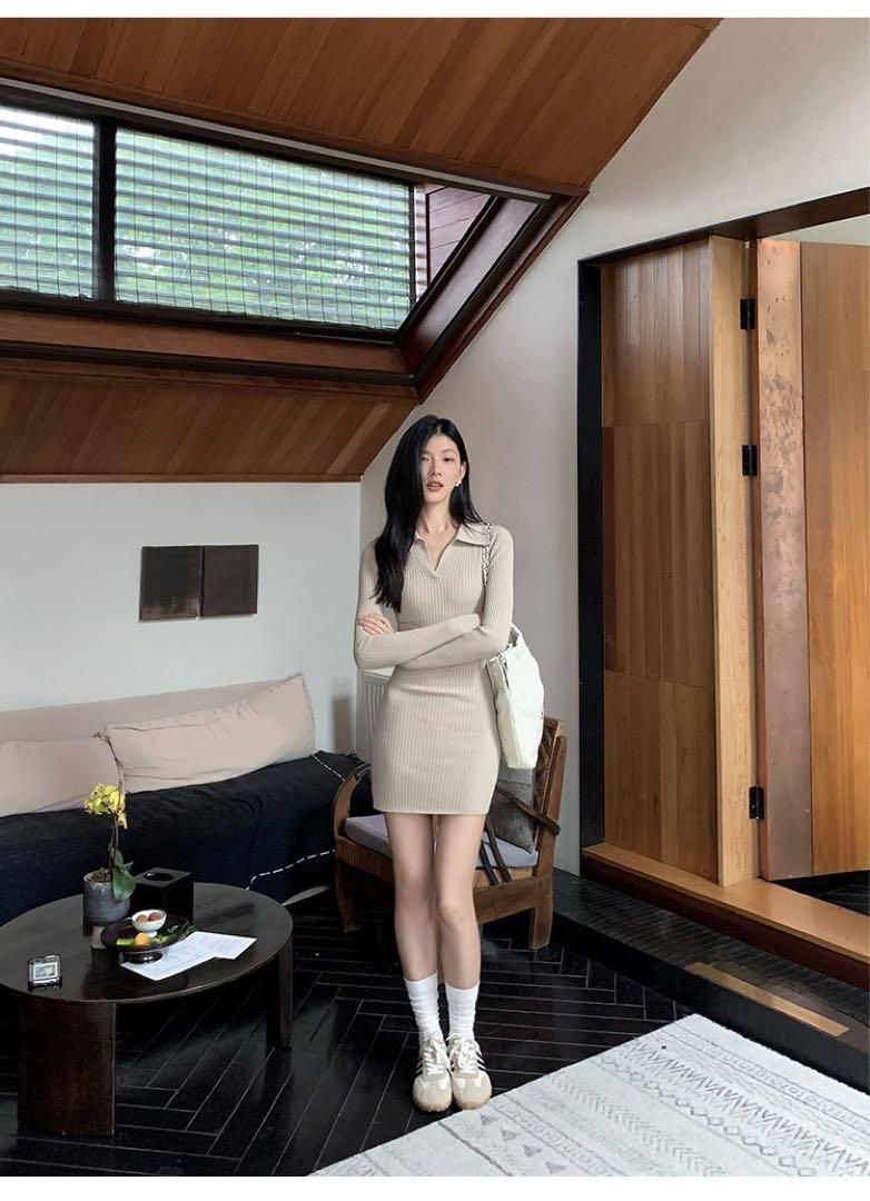 セクシー Vネックミニワンピース