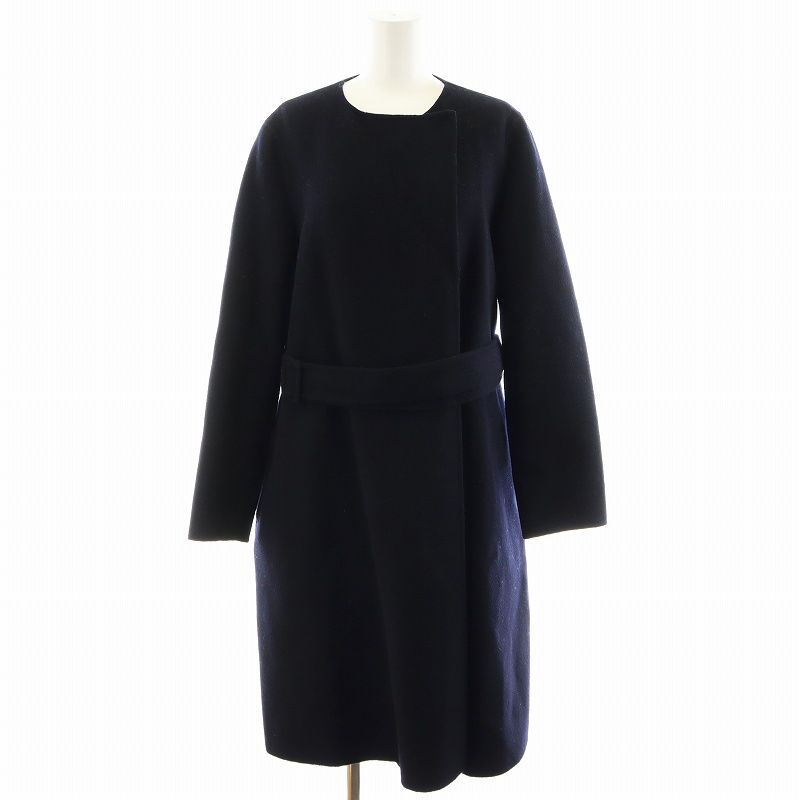 カシミヤ ノーカラー S 青 ブルー NEW DIVIDE LUXE