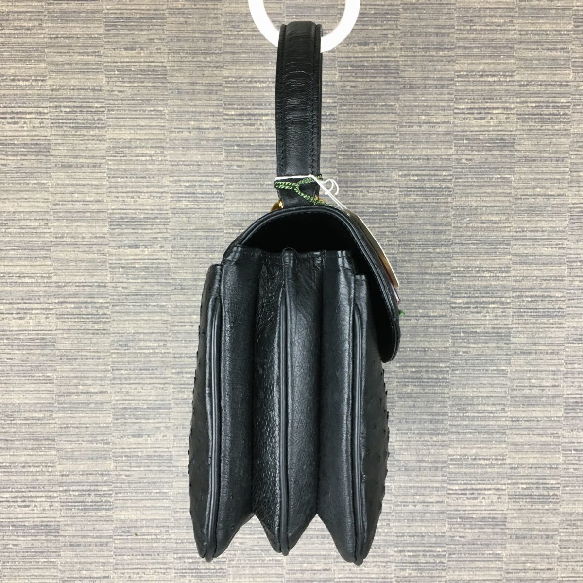 JRA　証書付き　オーストリッチレザー/本革　ハンドバッグ〈黒/BLACK/ブラック〉bag〕菅NO.YB16-15 JRA 証書付き オーストリッチレザー/本革 ハンドバッグ〈黒/BLACK〉bag