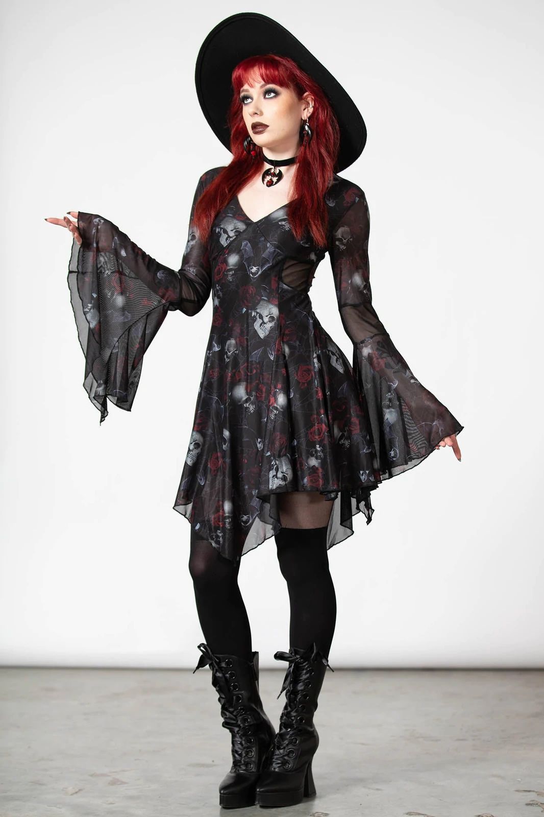 KILLSTAR（キルスター）スカルと薔薇のフレアスリーブドレス＊A