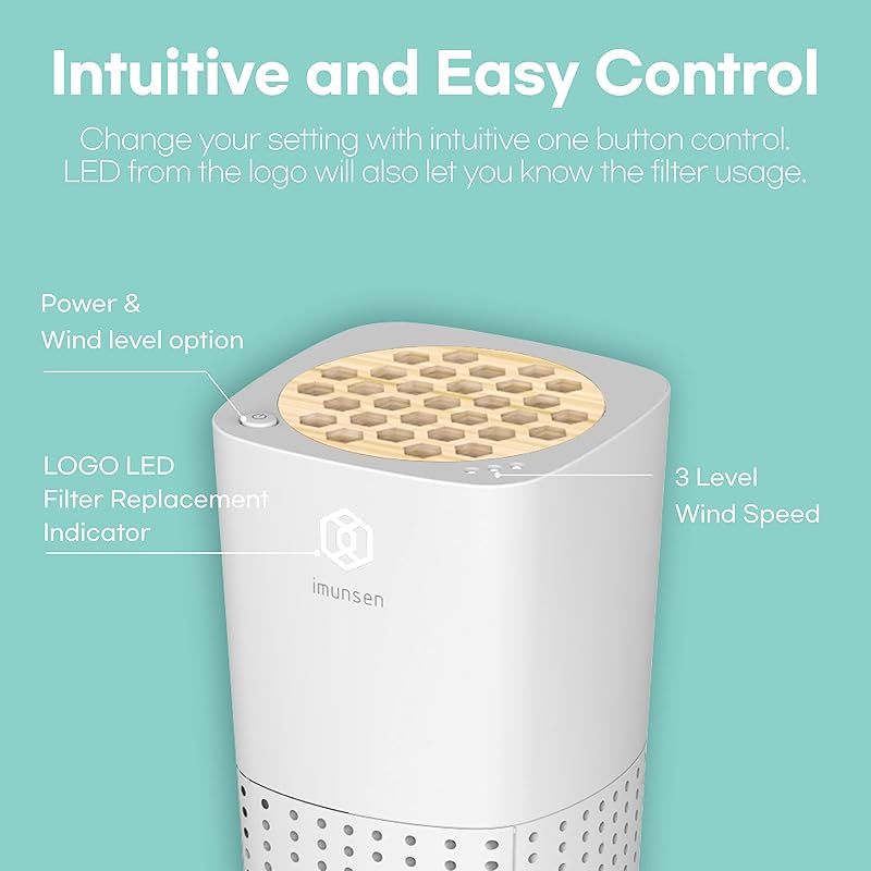 IMUNSEN 空気清浄機 原木檜フィルター搭載 花粉対策など 車載 オフィス