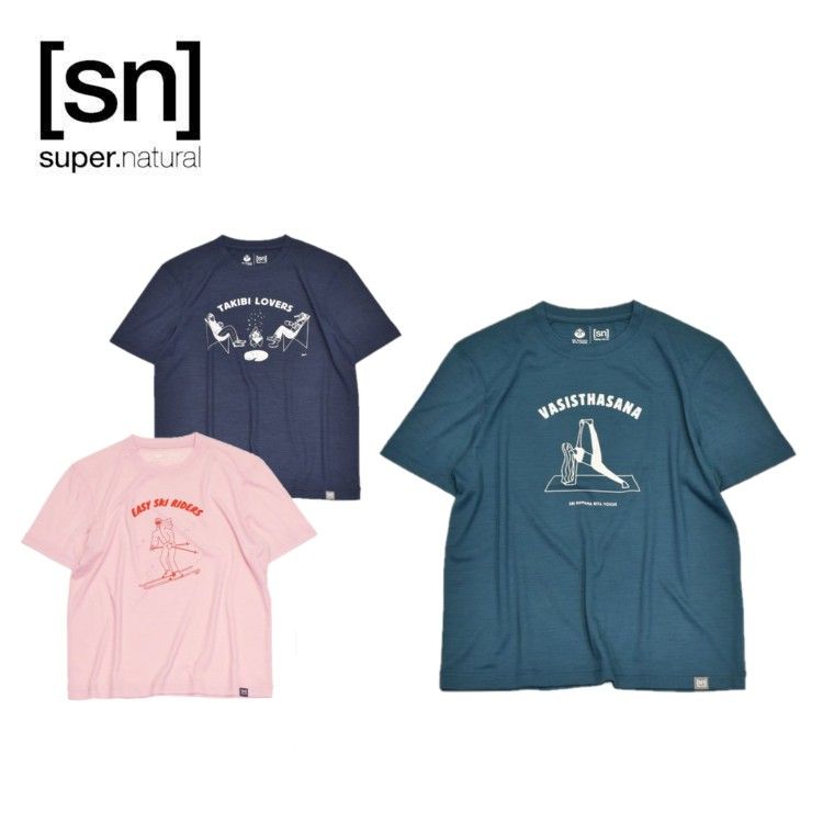 25秋冬 エスエヌ スーパーナチュラル sn super.natural メンズ SRI.RAMANA.RITA .YOGUE× sn プリント 半袖Tシャツ snuj10122 トップス 半袖 Tシャツ メリノウール ヨガ ピラティス フィットネス