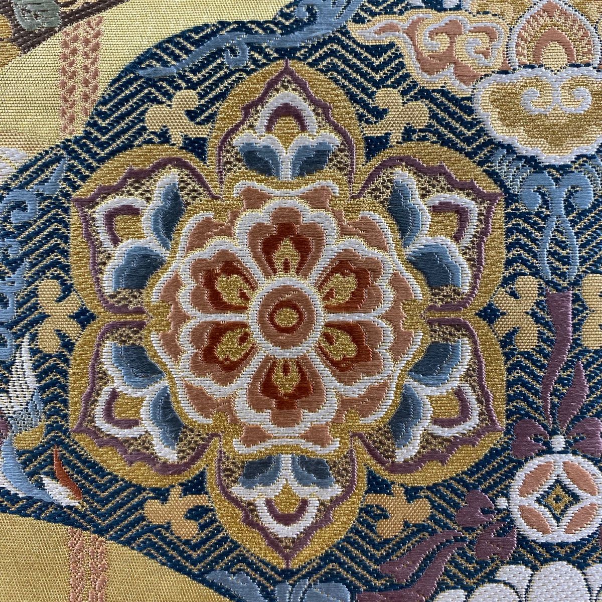 袋帯 秀品 関西仕立て 扇 華文 箔 金糸 金色 六通 正絹