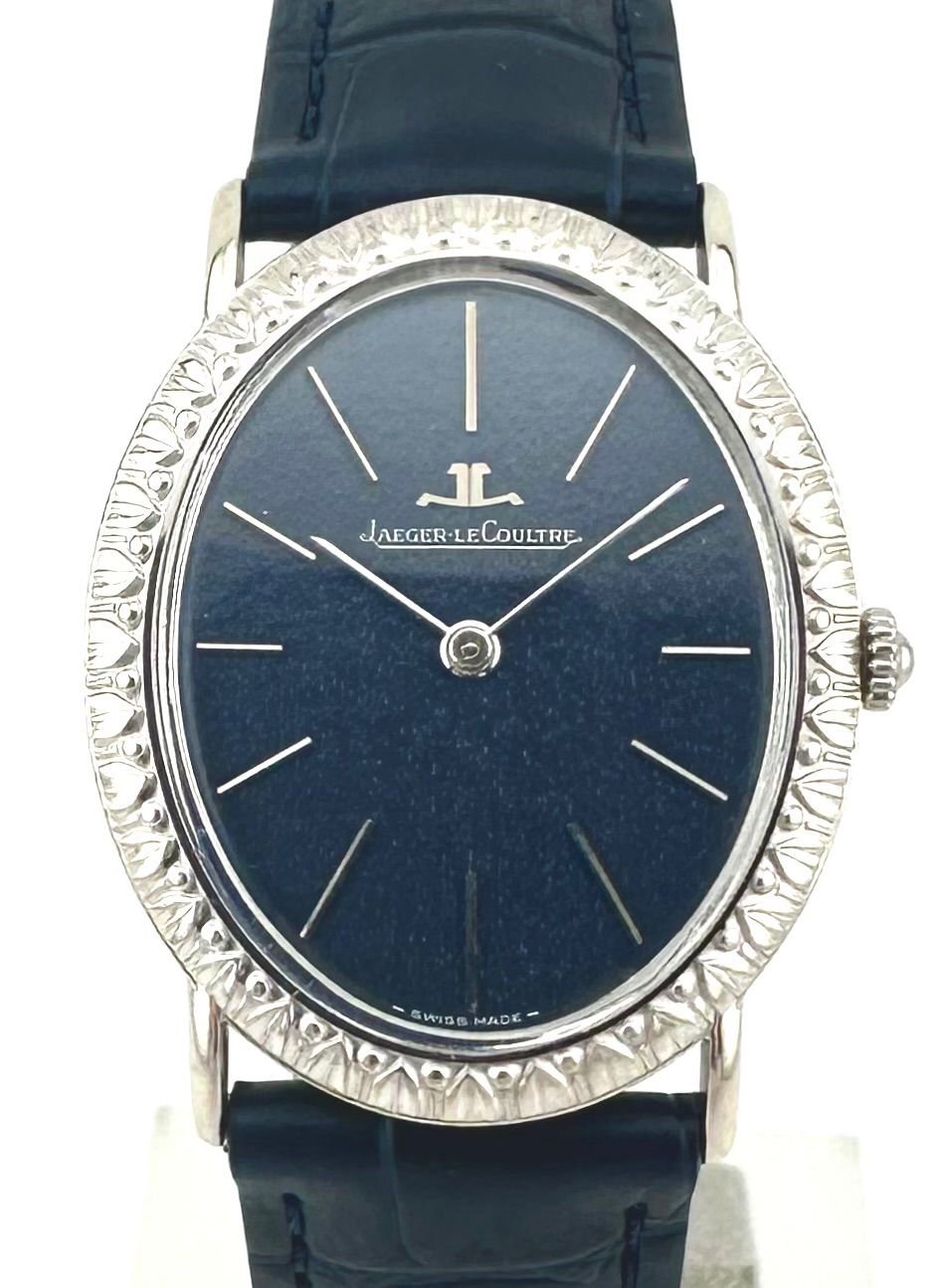 JAEGER-LECOULTRE 9035.32 銀無垢 彫金ベゼル 青 手巻き時計 ジャガールクルト OH済み