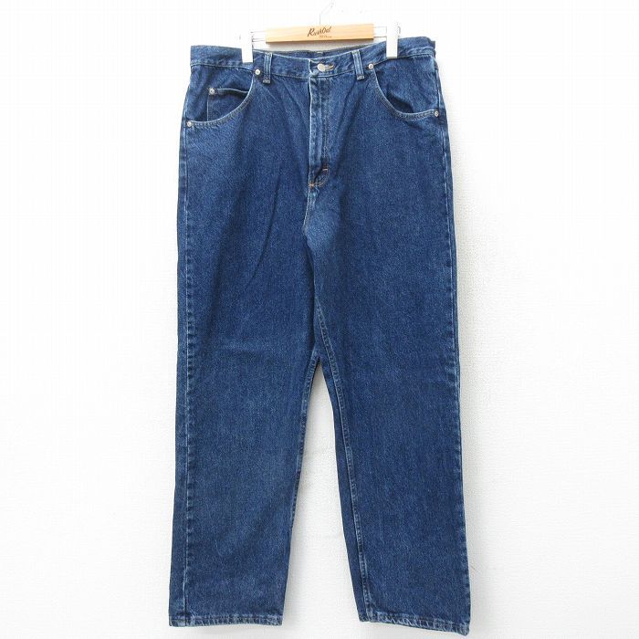 W38/古着 ラングラー ジーンズ メンズ コットン 紺 ネイビー デニム 24jul02 中古 ボトムス ジーパン Gパン ロング パンツ