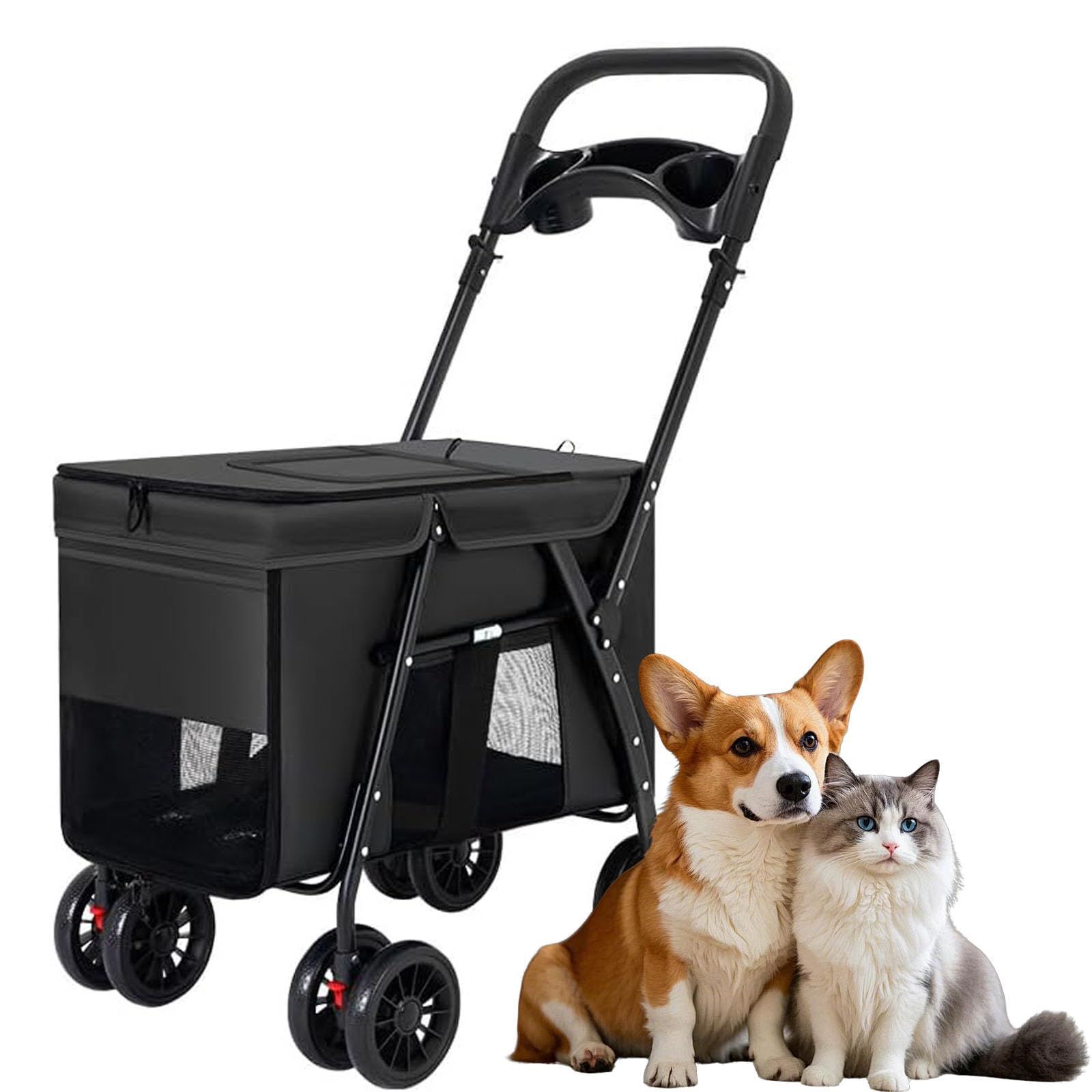 ペットカート 中型犬 犬 バギー 頭 軽量 小型犬 猫 コンパクト 折り畳み 組み立て簡単 4輪 前輪360°回転 後輪ブレーキ付き 介護用 折り畳みワンタッチ2WAYペ 高強度金属製 中大型犬 五大換気窓 ワイドスペース万向前輪 ブレーキ付き 開放感満点