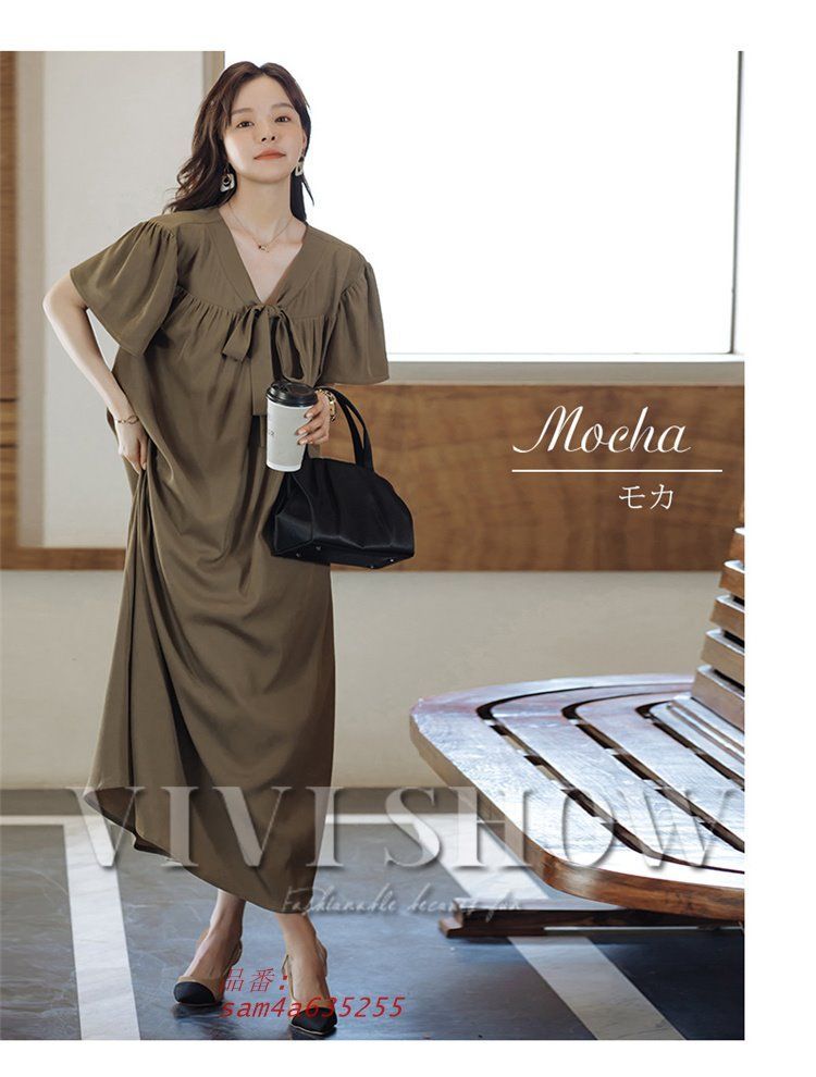 ワンピース レディース きれいめ ゆったり 半袖 リボン付き 着痩せ韓国風 マキシ ロングワンピース 体型カバー おしゃれ am4a635255 WWW_MORNINGWALKER_COM