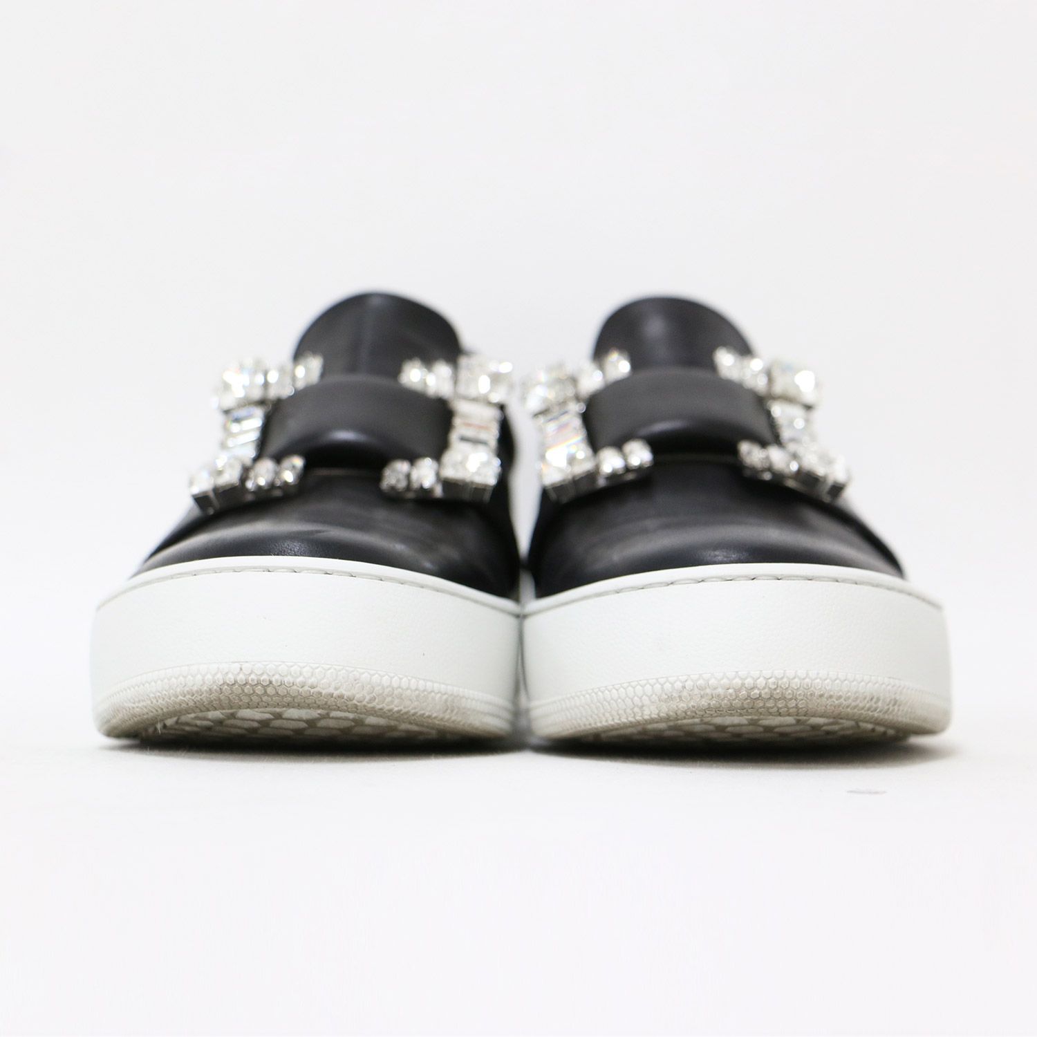 セルジオロッシ】スリッポンスニーカー クリスタルバックル 黒レザー36