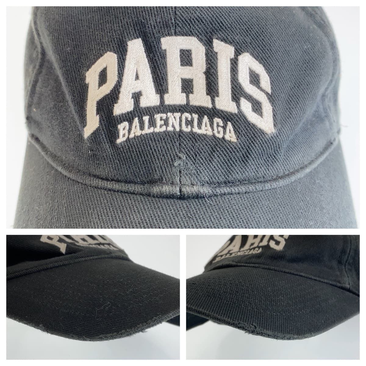 BALENCIAGA バレンシアガ Paris City 59cm ブラック 黒 シルバー金具 コットン コットンキャップ ヴィンテージ加工 男女兼用 メンズ 407923【中古】