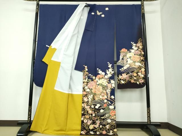 平和屋着物○豪華振袖 流水舞蝶花車文 暈し染め 金彩 正絹 逸品 未使用