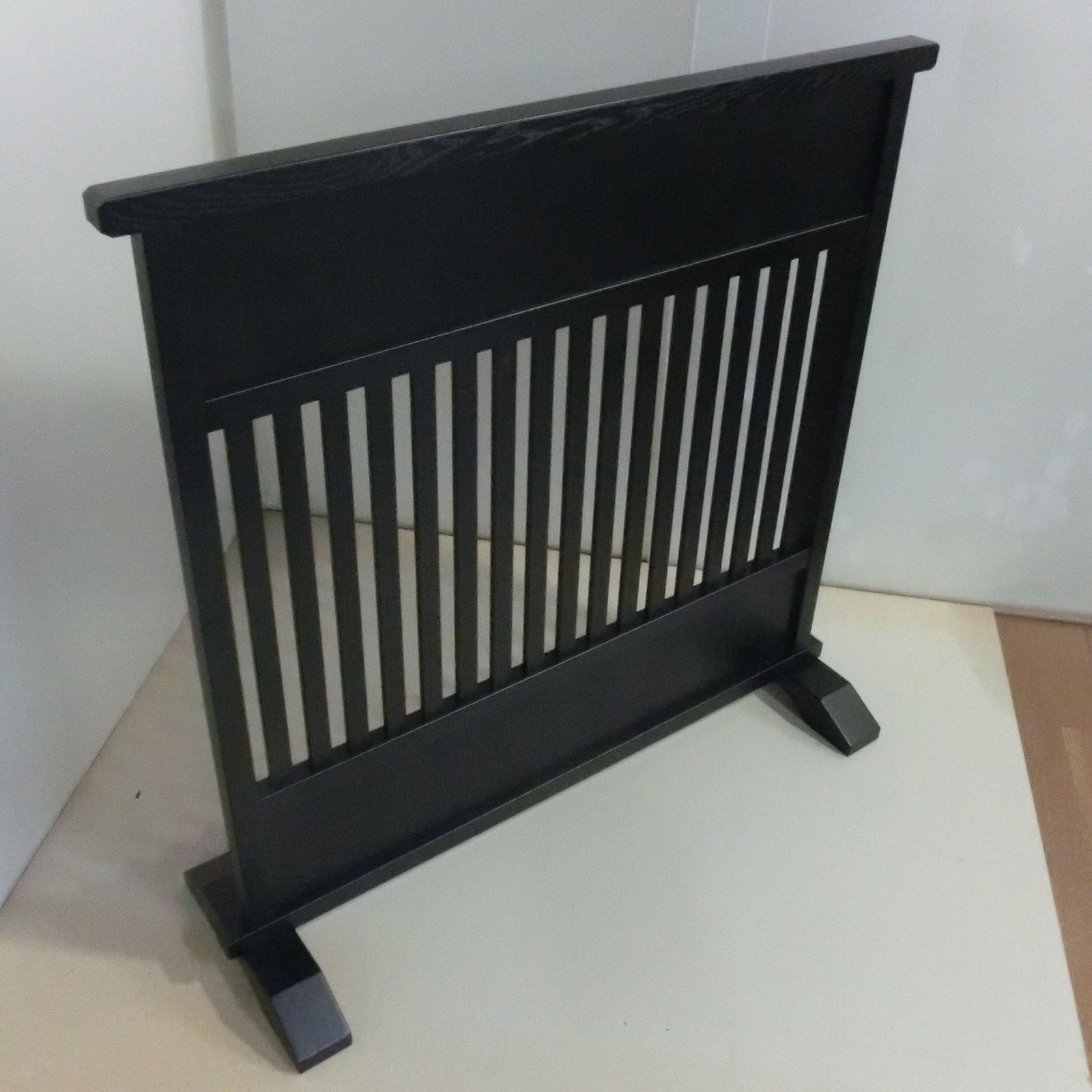 和風格子状ブラック衝立 天然杢タモ無垢材フレーム 訳アリ特価②