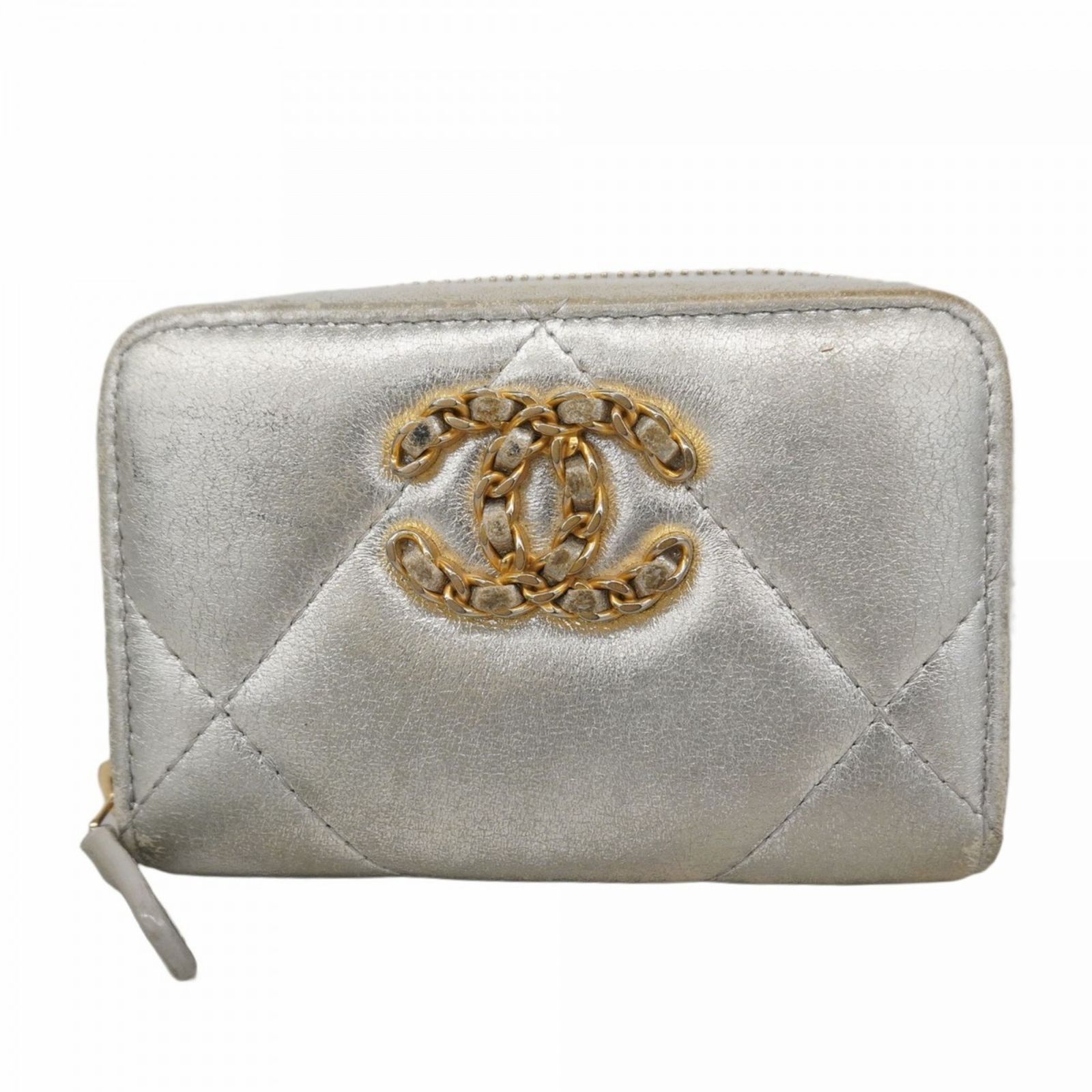 シャネル Chanel シャネル 財布 コインケース シャネル19 ラムスキン シルバー レディース