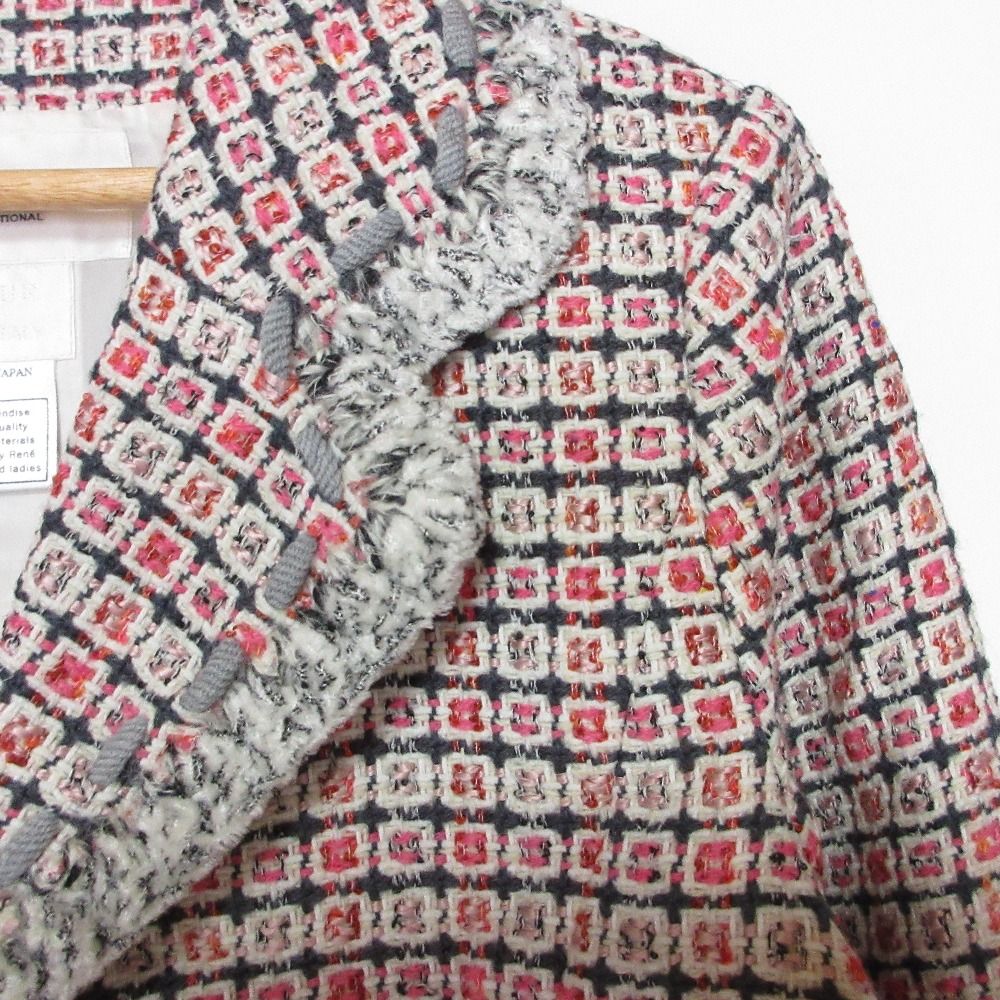 René 美品✨ルネ　ベビーピンク系コットンツイード 38 優しい雰囲気おリボン Reneルネ】ツイードニットジャケット ピンク 38 - メルカリ