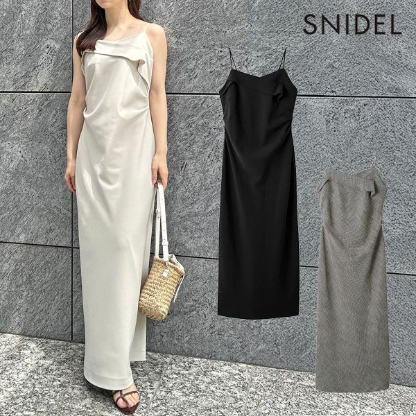 10%OFF スナイデル SNIDEL ワンピース 25春夏 デザインキャミワンピース ロング丈 ノースリーブ Iライン スリット swfo252073