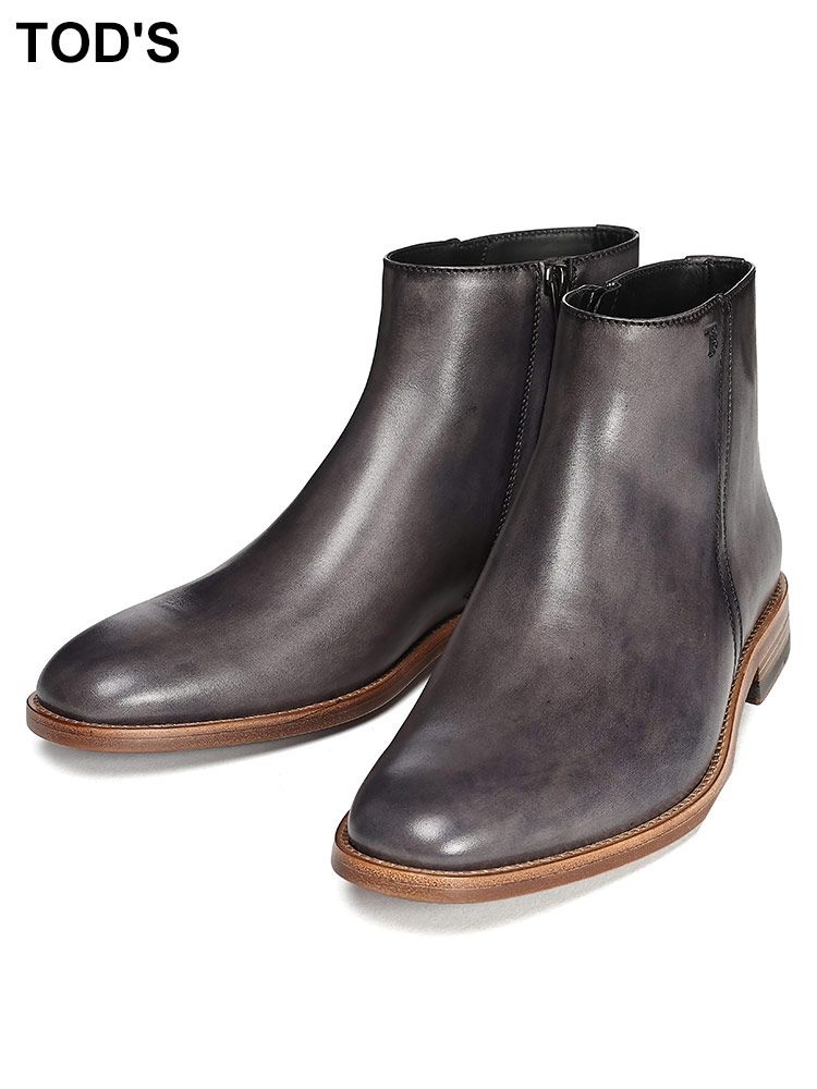 TOD'S (トッズ ) レザー サイドジップ ブーツ TDXXM33CCT80NHV メンズ (ダークグレー)