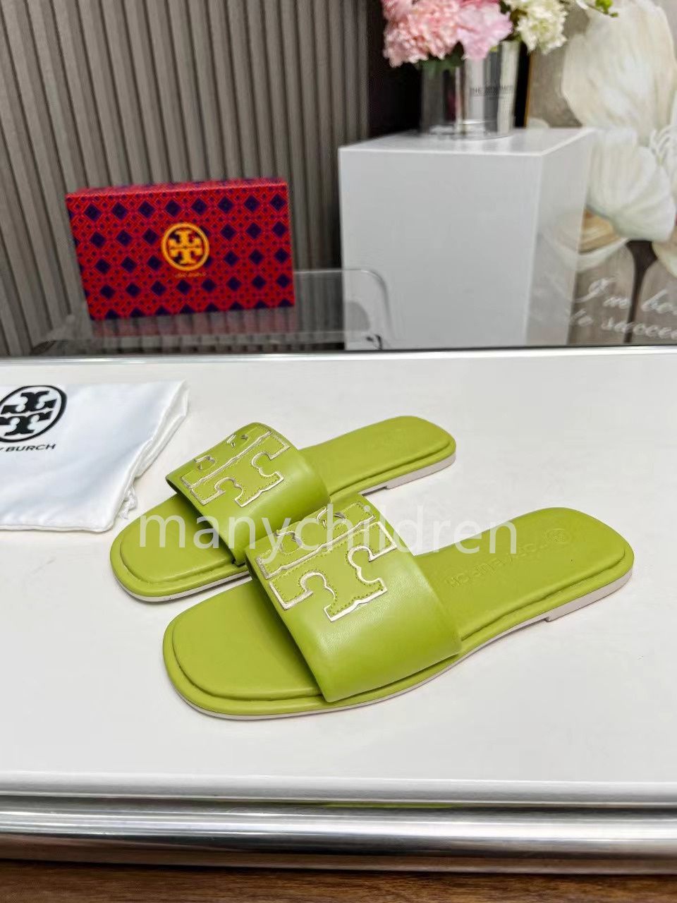 新品 トリーバーチ TORY BURCH   ダブルTスポーツスライド レディースサンダル グリーン