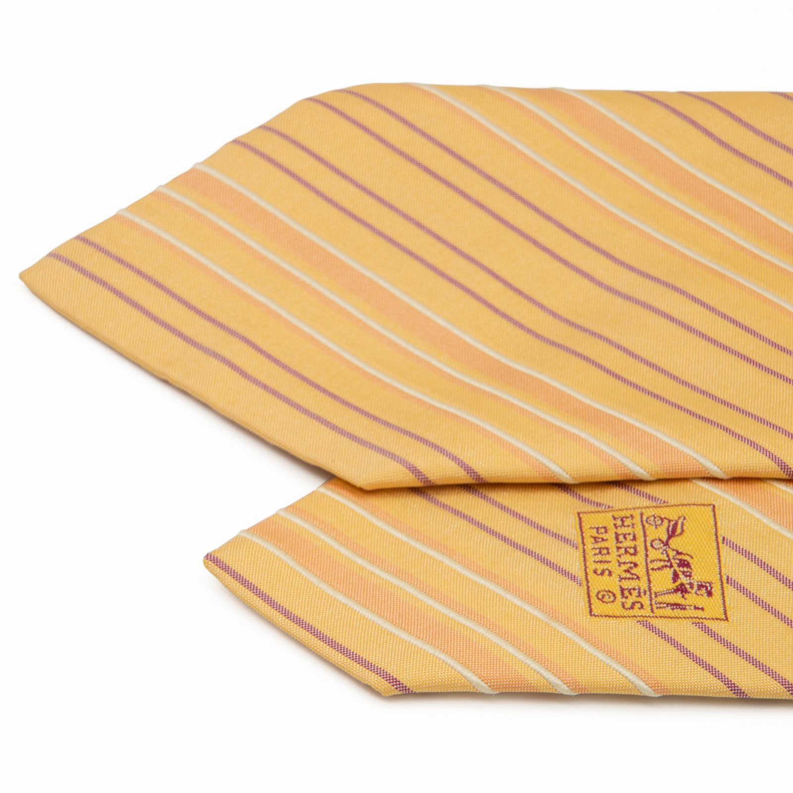 美品　エルメス　ネクタイ　黄色・青・オレンジ　ストライプ　シルクジャガード 美品 エルメス ネクタイ 黄色・青・オレンジ ストライプ シルク