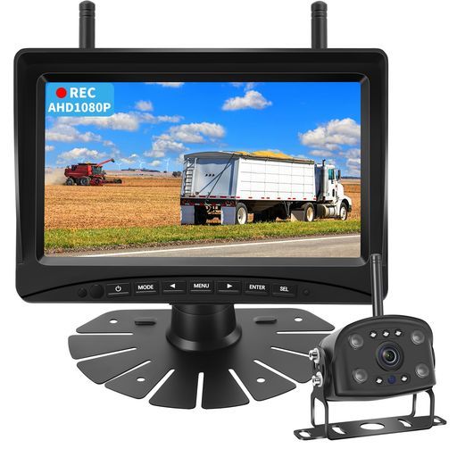 Hizenyo録画機能付きバックカメラモニターセットワイヤレスバックカメラ24v7インチIPSモニター付きワイヤレスバックモニターアンデジタル信号分割表示機能画像反転 ガイドラインON|OFFD…