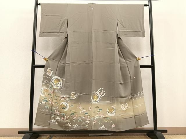 平和屋着物▽豪華色留袖 単衣 作家物 駒刺繍 鶴 松竹梅 暈し染め 金彩  