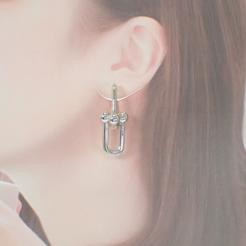 Tiffany ハードウェア ラージ リンク ピアス スターリングシルバー