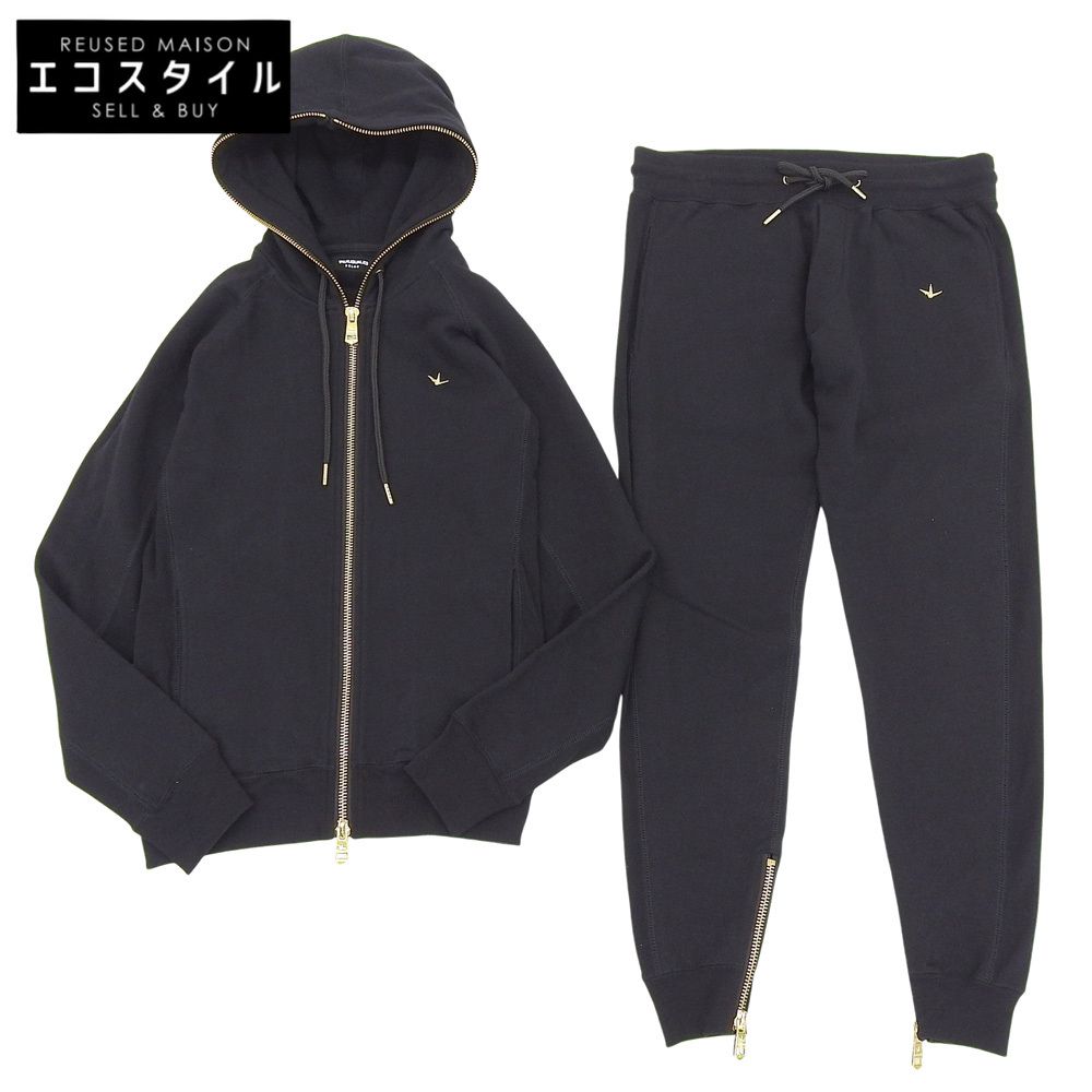 1piu1uguale3 ウノピゥウノウグァーレトレ RELAX ゴールド刺繍 ジップアップ フーディ スウェット セットアップ メンズ ブラック L L