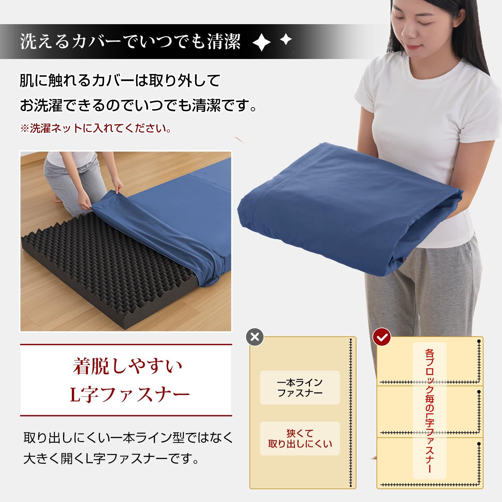 数量 fuwawa シングル 三つ折り マットレス 硬め160N 厚さ10cm 高密度 高反発マットレス 折りたたみ シングル 敷布団 凸凹加工 消臭炭加工 お昼寝マット ごろ寝マット 抗菌防臭 体圧分散 洗えるカバー 圧縮梱包 97x195 ネイビ NEXPOTALLINN_EU
