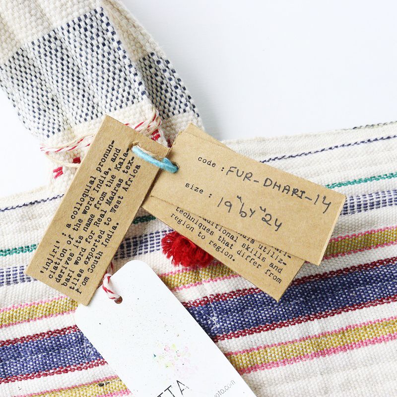 極美品 インジリ INJIRI コットンマルチボーダートートバッグ/オフ  