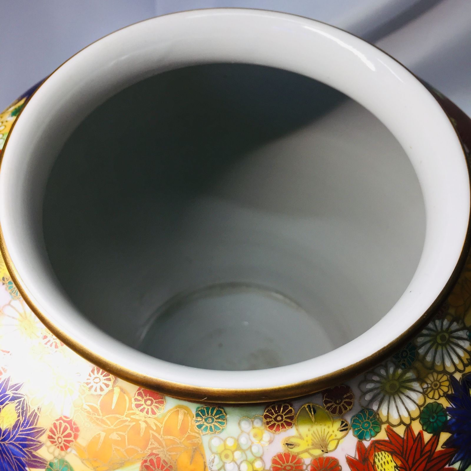 【宅配送料無料】 S アンティーク 九谷焼 九条幸仙 色絵金彩花詰文 花器 花瓶 壺 骨董品 送料無料も!