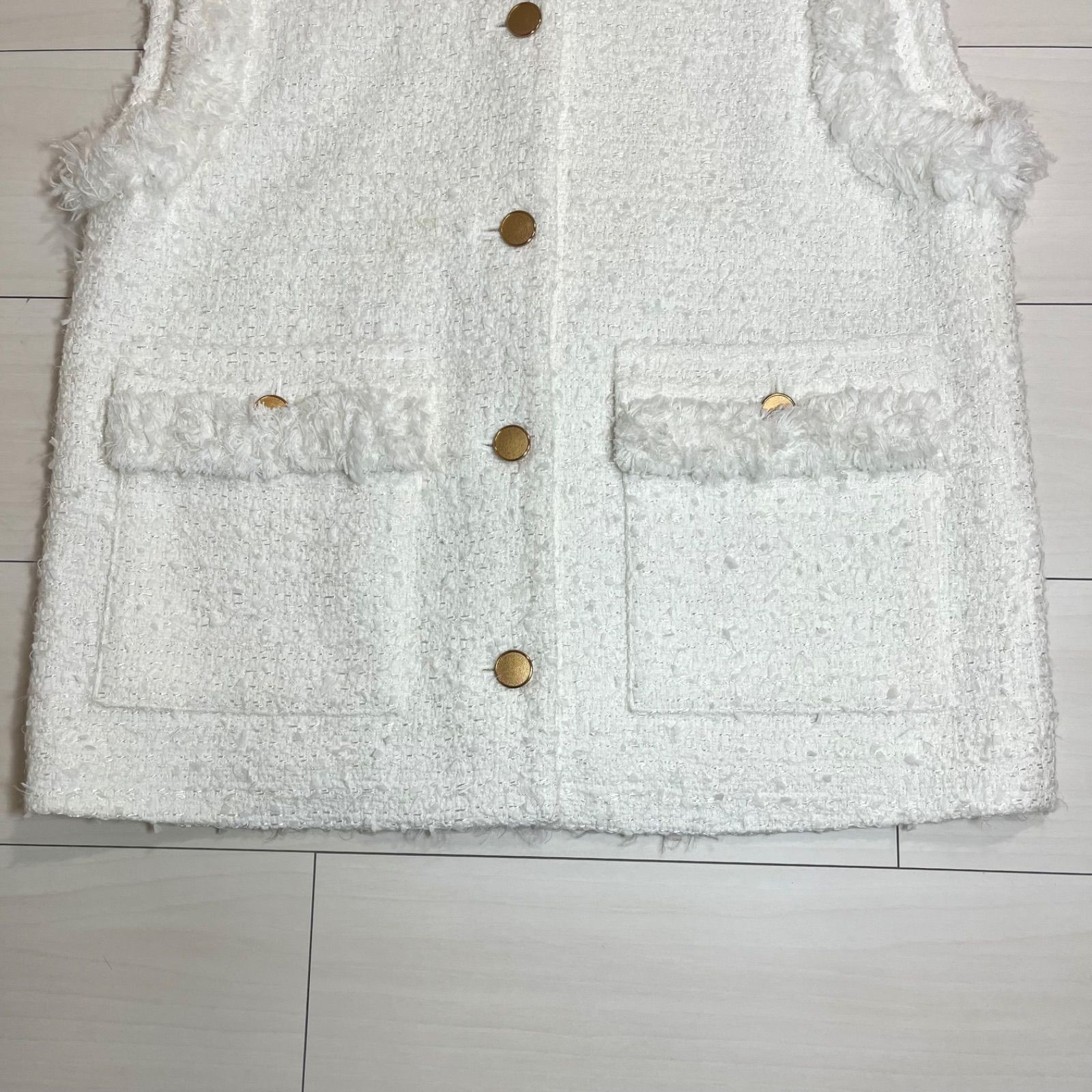 美品 ユナイテッドアローズ ファンシーツイード ノーカラー ベスト 36