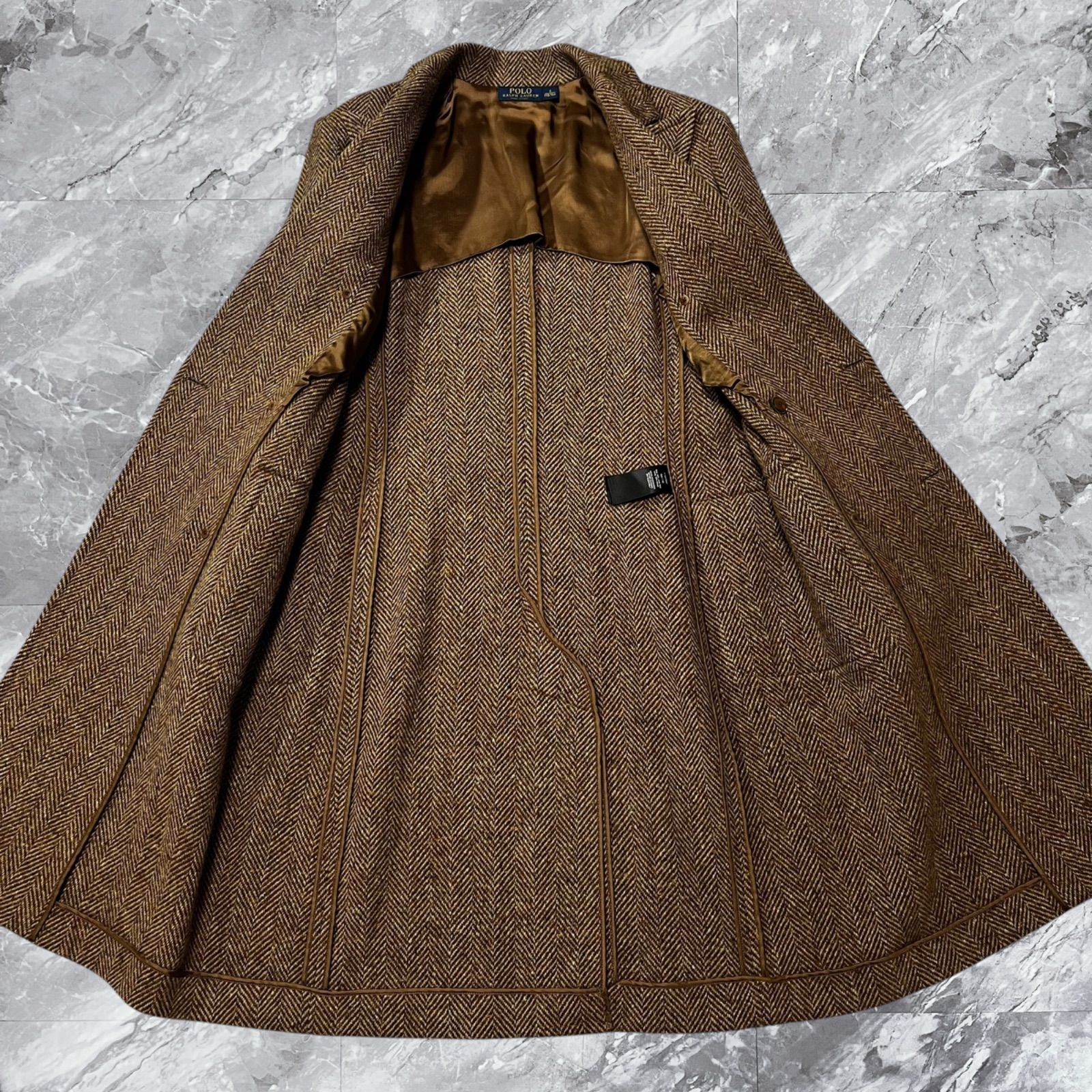 ラルフローレン　リバーシブルロングコート　ヘリンボーン　ブラウン　11号 未使用級 POLO RALPH LAUREN ポロラルフローレン 大きいサイズ