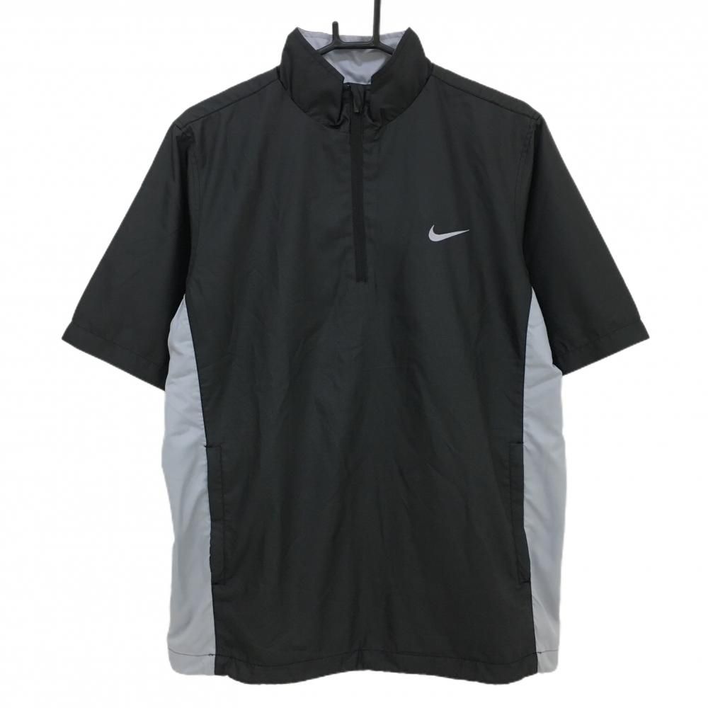 【超美品】ナイキ 半袖ブルゾン 黒×グレー サイド切替 メッシュ裏地 ハーフジップ メンズ LGG ゴルフウェア NIKE