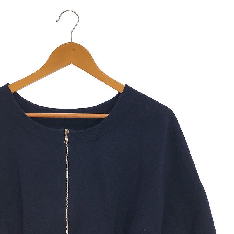 ADORE / アドーア | レーヨン混 タック クルーネック ジップアップ ニットカーディガン | 38 | ネイビー | レディース ADORE / アドーア | レーヨン混 タック クルーネック ジップアップ