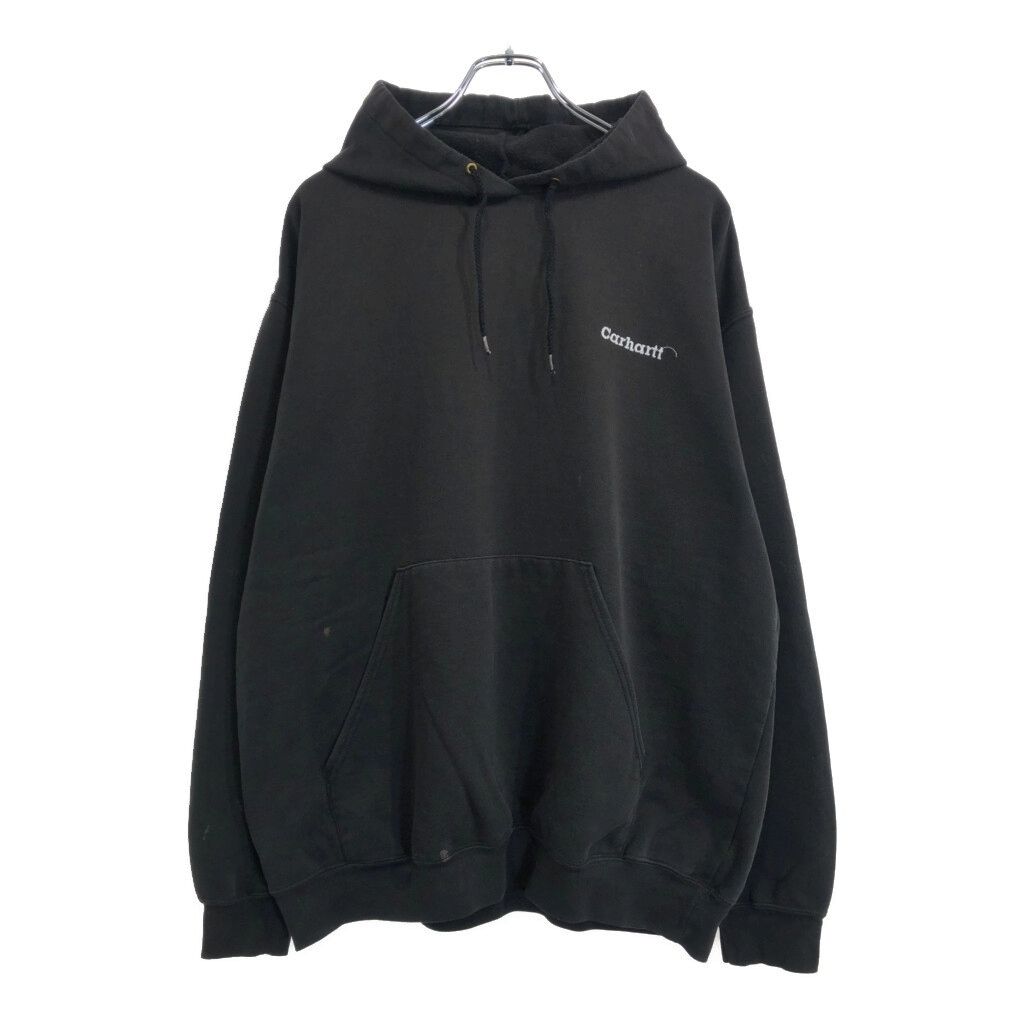 レア 古着◯カーハート 企業刺繍スウェットパーカー ブラック メンズXL Carhartt カーハート ワンポイントロゴ スウェット パーカー