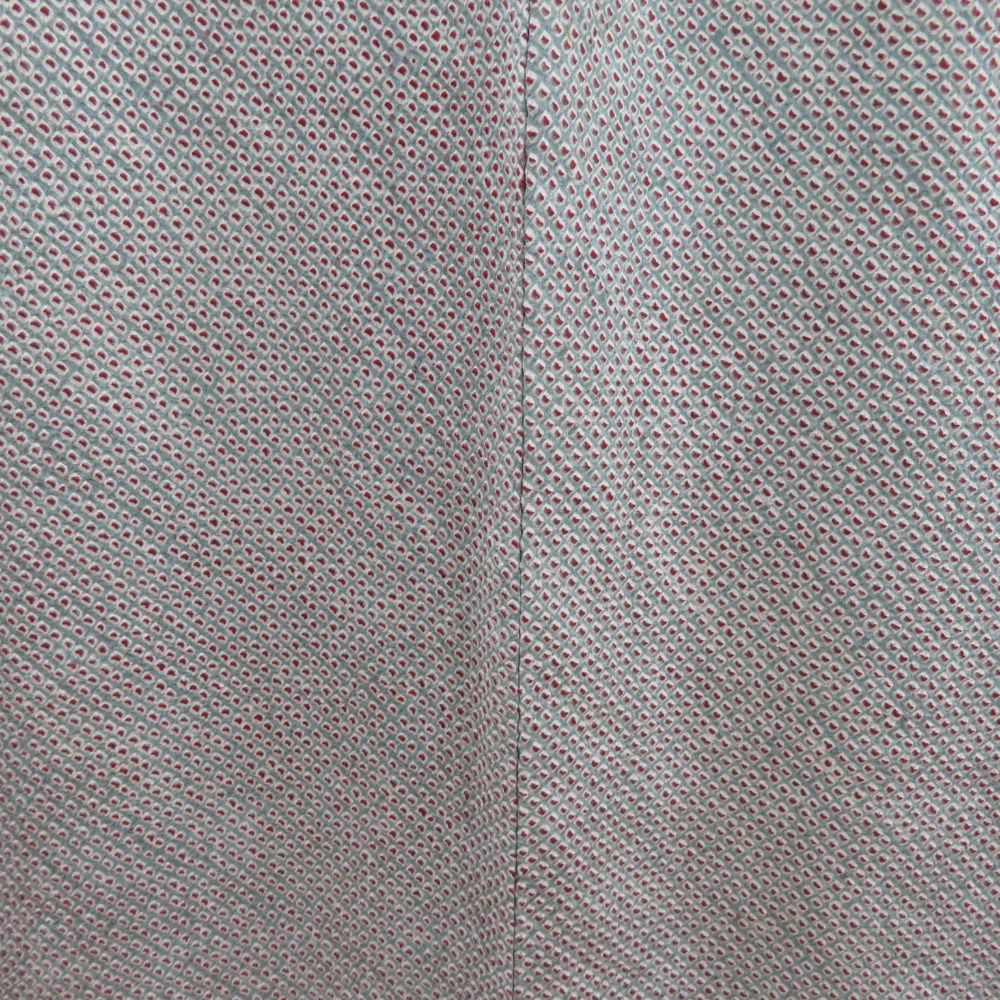 小紋 袷 広衿 グレーブルーxワインレッド 総絞り 鹿の子模様 小柄