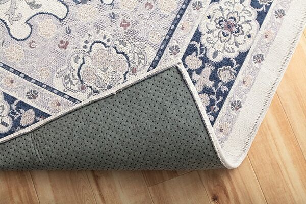 ラグ 長方形 手洗い ジャガード織 メダリオン柄 コンパクト 滑りにくい加工 ブルー 約1.5畳 約130×185cm オールシーズン 床暖房 ラグ 長方形 手洗い ジャガード織 メダリオン柄 コンパクト 滑りにくい