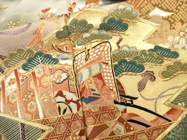 平和屋着物□豪華色留袖 作家物 駒刺繍 扇面花松文 金彩 正絹