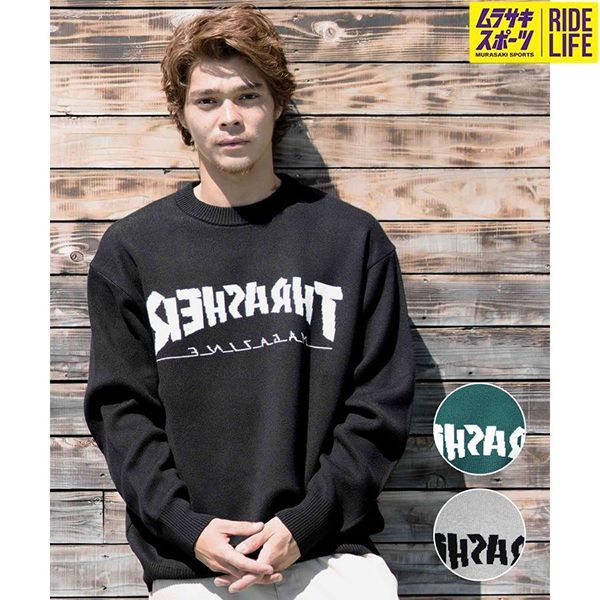 MMDANBR スラッシャー グラフィックニット THRASHER/スラッシャー 別注 ヴィンテージライクグラフィック