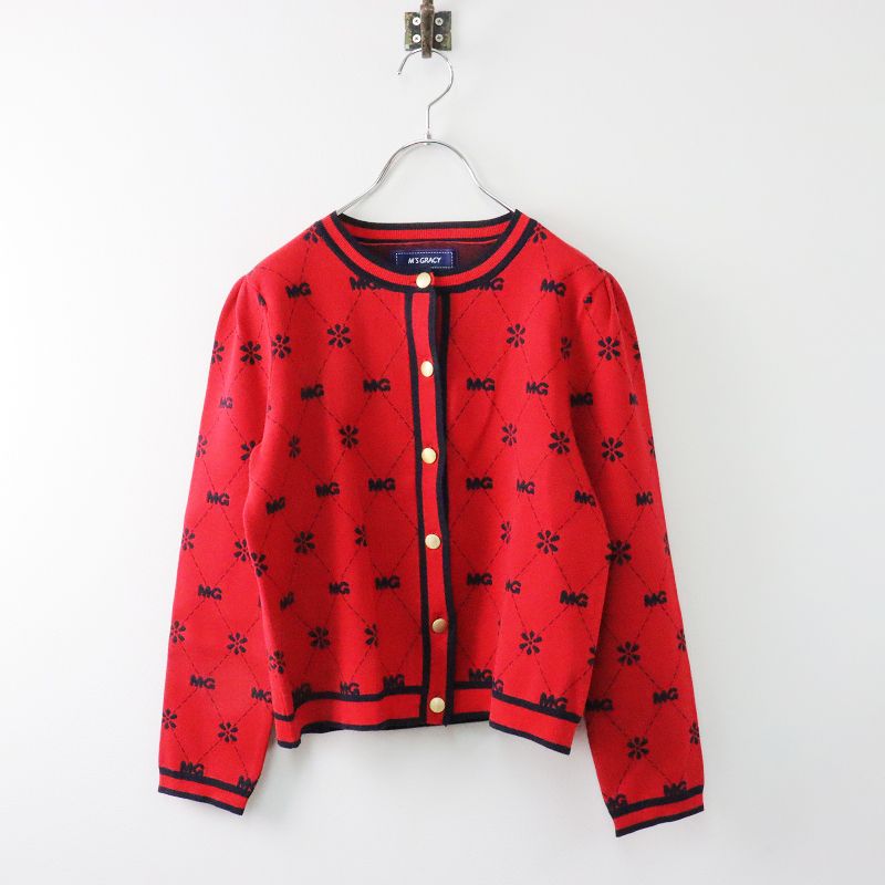 エムズグレイシー カーディガン M'S GRACY 花＆口 ゴJQニットレッド エムズグレイシー カーディガン M'S GRACY 花＆口 ゴJQニットレッド