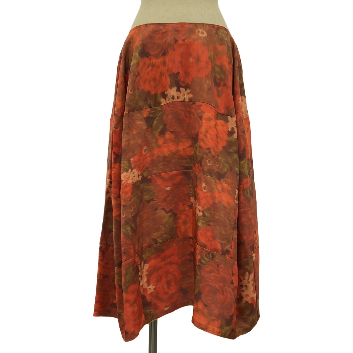 COMME des GARCONS | コムデギャルソン | 2007SS | silk 100％ | シルク 総柄 断ち切り パッチ サイドジップ スカート | M | オレンジ系 | レディース