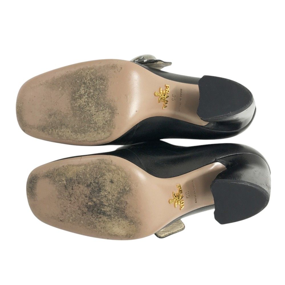 プラダ レザー アンクルストラップ パンプス ヒール ブラック 黒 PRADA プラダ パンプス アンクルストラップ ブラック系 35 レディース