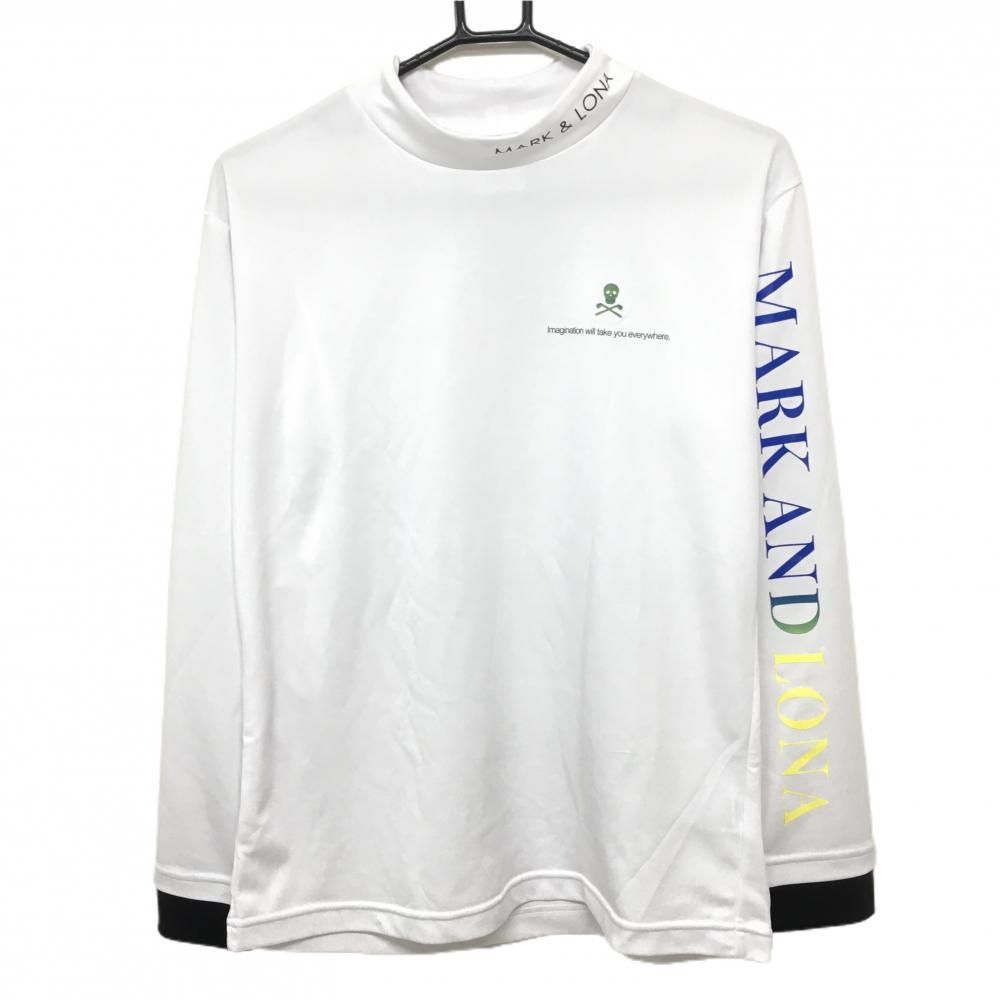 美品】マークアンドロナ 長袖ハイネックシャツ 白×黒 袖ビッグロゴ