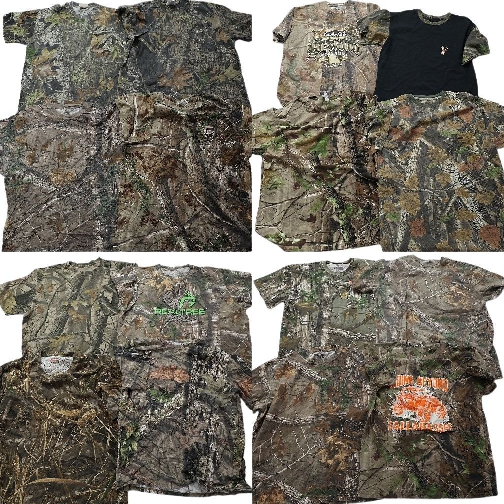 古着卸 まとめ売り 迷彩柄 半袖Tシャツ 16枚セット (メンズ XL ) リアルツリー 英文字プリント 総柄 中古 古着 MZ0885