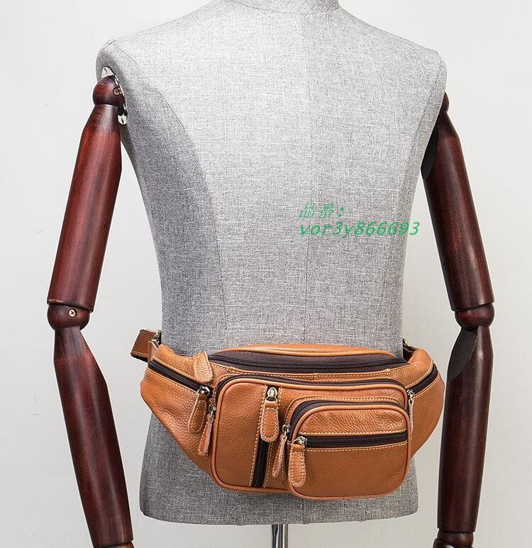 牛革 レザー ウエストバッグ メンズ ボディバッグ ウエストポーチ 2WAY ヒップバッグ アウトドア 軽量 大容量 vor3y866693