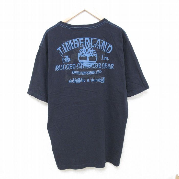 XL/古着 ティンバーランド Timberland 半袖 ブランド Tシャツ メンズ ビッグロゴ 大きいサイズ コットン クルーネック 紺 ネイビー 24apr13