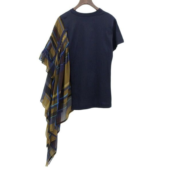 Sacai サカイ  ドッキングカットソー  サイズ1 18-03870 レッド/ネイビー  レディース  トップス 背面切替 チェック Sacai サカイ ドッキングカットソー サイズ1 18-03870 レッド