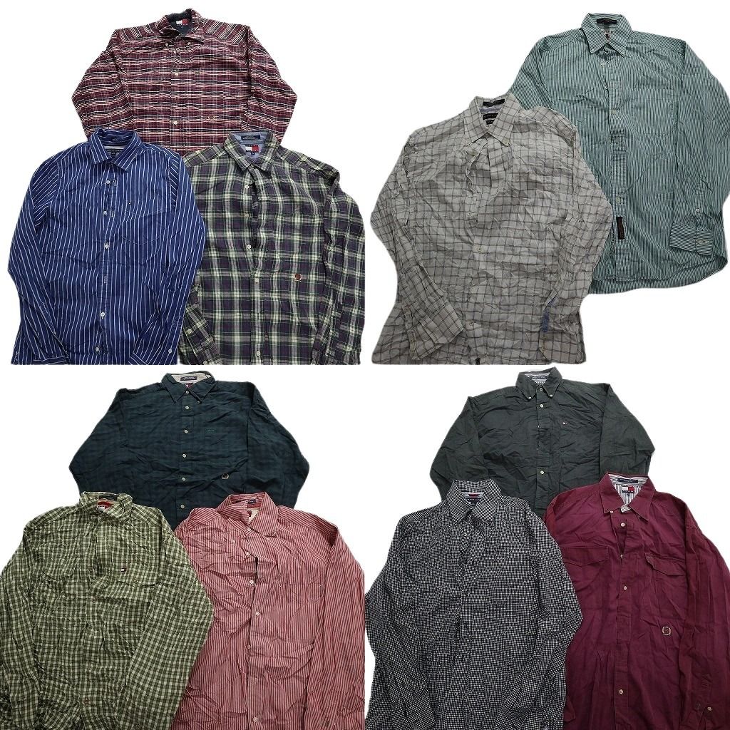 古着卸 まとめ売り トミーヒルフィガー 長袖シャツ 11枚セット (メンズ XS /S /M ) フラッグタグ 90s チェック ワンポイント MU2313