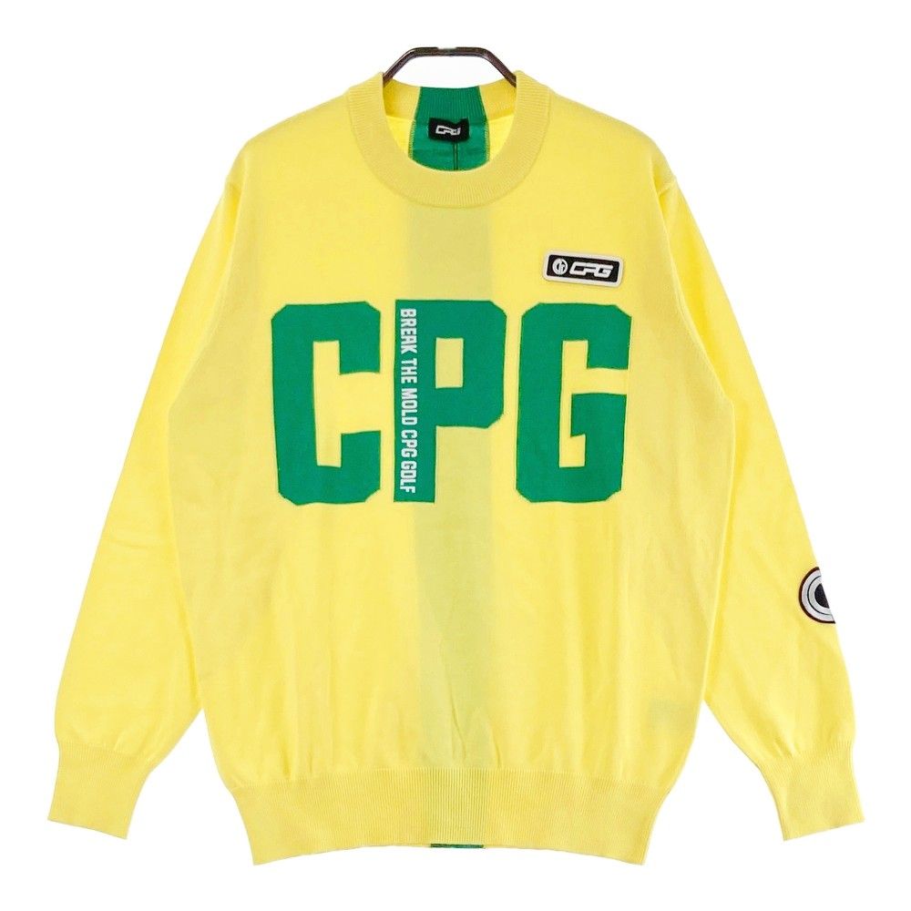 サイズ：2 CPG GOLF シーピージーゴルフ  ニットセーター ビッグロゴ イエロー系 [240101437425] ゴルフウェア メンズ ストスト サイズ：2 CPG GOLF シーピージーゴルフ ニットセーター