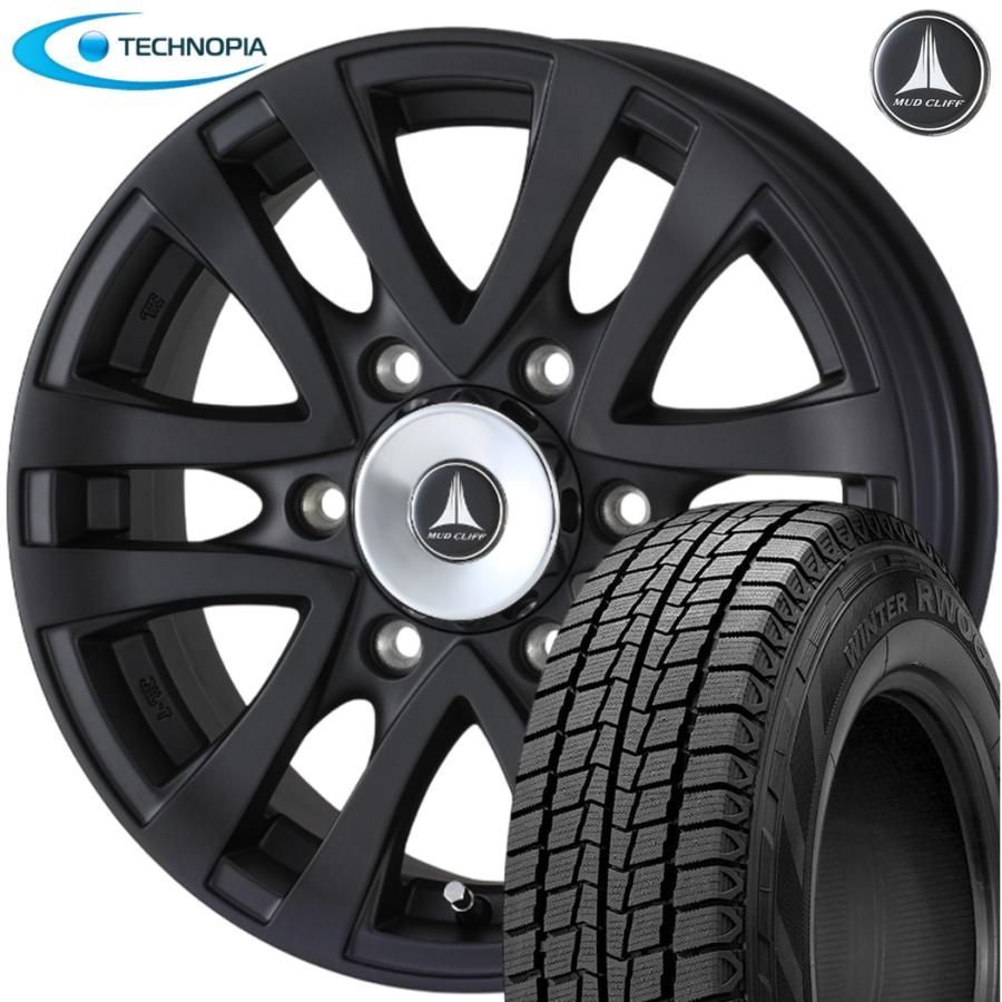期間 スタッドレス テクノピア MUD CLIFF マッドクリフ 15ｘ6.0 ＋33 6H 139.7 マットブラック ｘ４本 製 ハンコック RW06 195 80R15