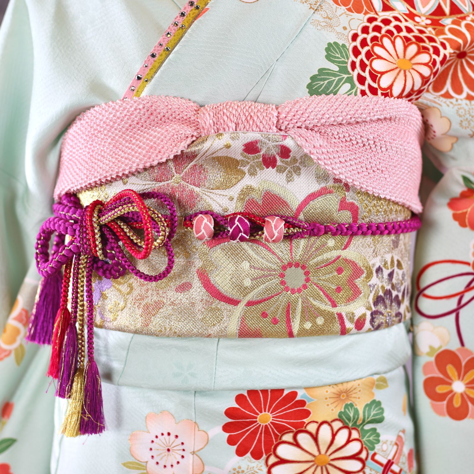 成人式　　フルセット　７点フルセット 376.振袖7点セット 正絹 フルセット 成人式 落款あり 振袖7点フル