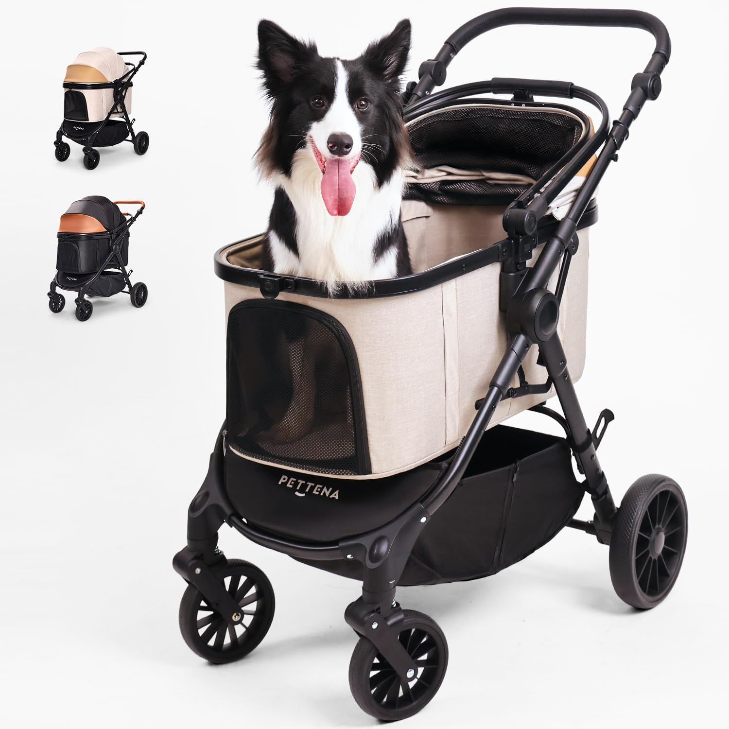 中型犬 ペットカート 30kg耐荷重 自動折り畳み 大型ホイール 三面メッシュ 安定性抜群